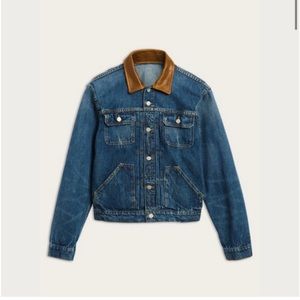 Original mens Frye jean jacket with genuine leather stay collar.